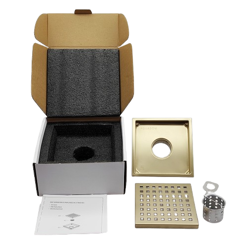 AQUADOM OCEANIC Square Shower Drain Grid Cover, with hair strainer, Marine-Grade 316 stainless steel
