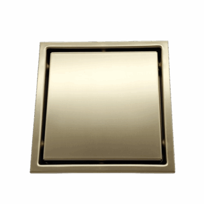 AQUADOM OCEANIC 6"x6" Square Shower Drain Tile-In, with hair strainer, Marine-Grade 316 stainless steel in Brushed Gold