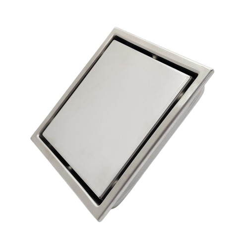 AQUADOM OCEANIC 6"x6" Square Shower Drain Tile-In, with hair strainer, Marine-Grade 316 stainless steel in Brushed Gold