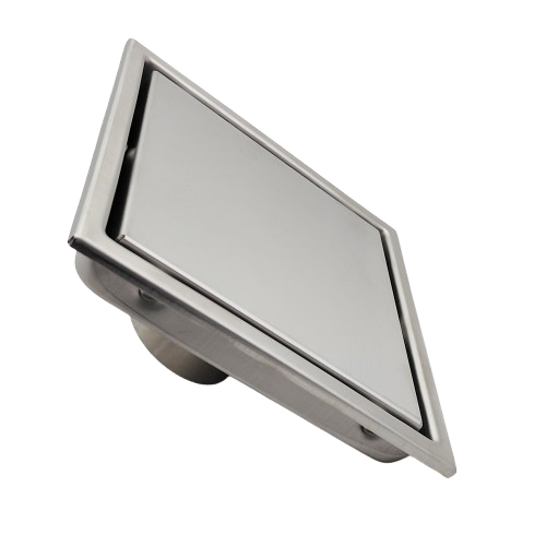AQUADOM OCEANIC 6"x6" Square Shower Drain Tile-In, with hair strainer, Marine-Grade 316 stainless steel in Brushed Gold