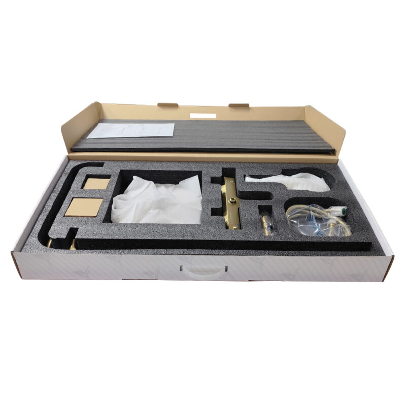 AQUADOM ZEN Three Function Thermostatic Exposed Shower Set with Square 10"x10"x1/5" Rain Shower Head and 3 Functions Hand Shower and Tap Spout in Brushed Gold