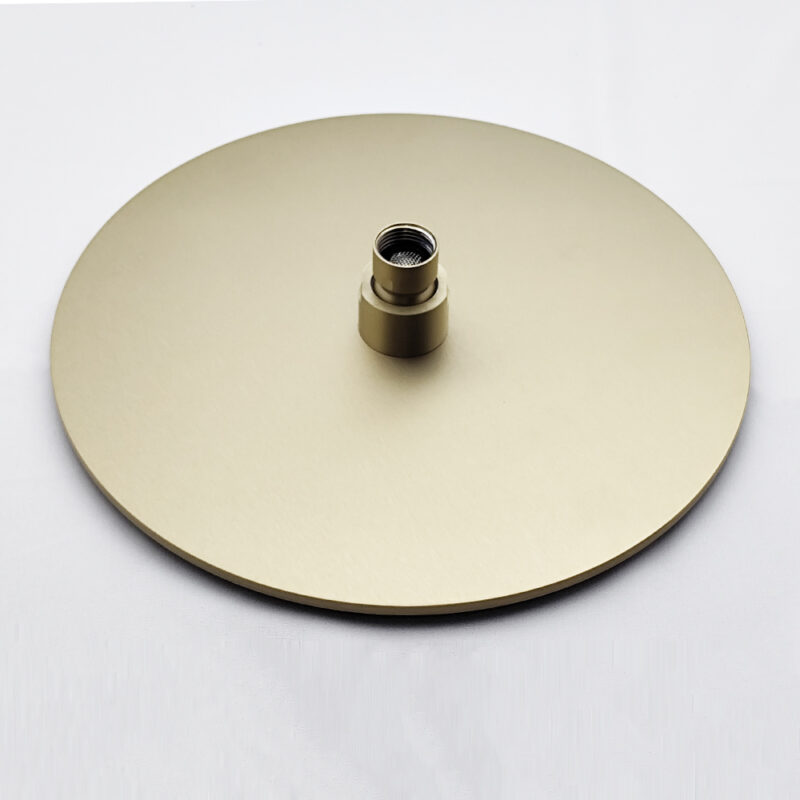 AQUADOM ZEN Three Function Thermostatic Exposed Shower Set with Round 10"x1/5" Rain Shower Head and 3 Functions Hand Shower and Tap Spout in Brushed Gold