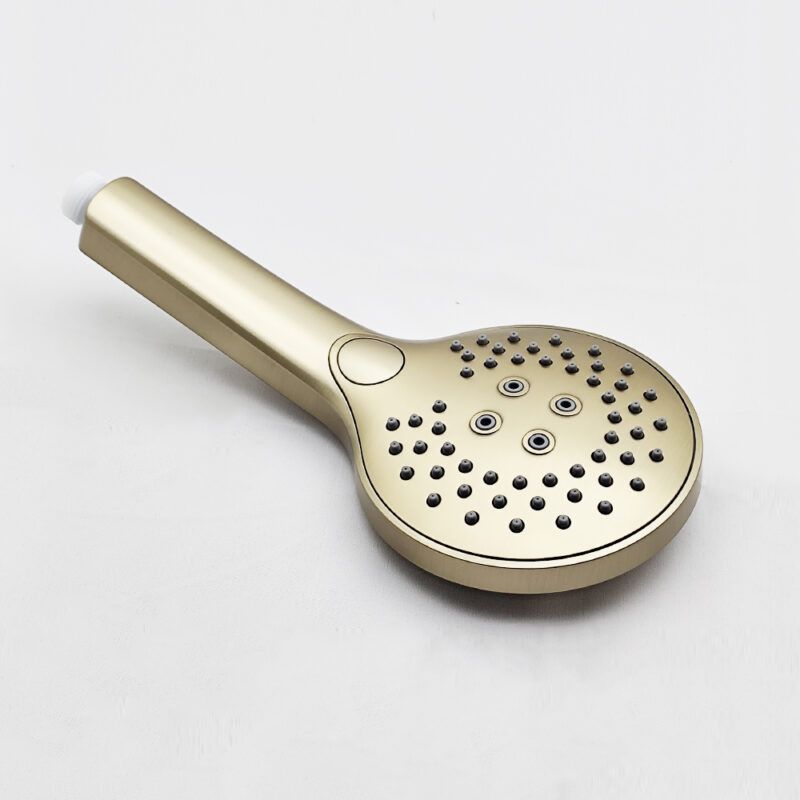 AQUADOM ZEN Three Function Thermostatic Exposed Shower Set with Round 10"x1/5" Rain Shower Head and 3 Functions Hand Shower and Tap Spout in Brushed Gold