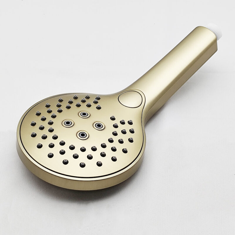 AQUADOM ZEN Three Function Thermostatic Exposed Shower Set with Round 10"x1/5" Rain Shower Head and 3 Functions Hand Shower and Tap Spout in Brushed Gold