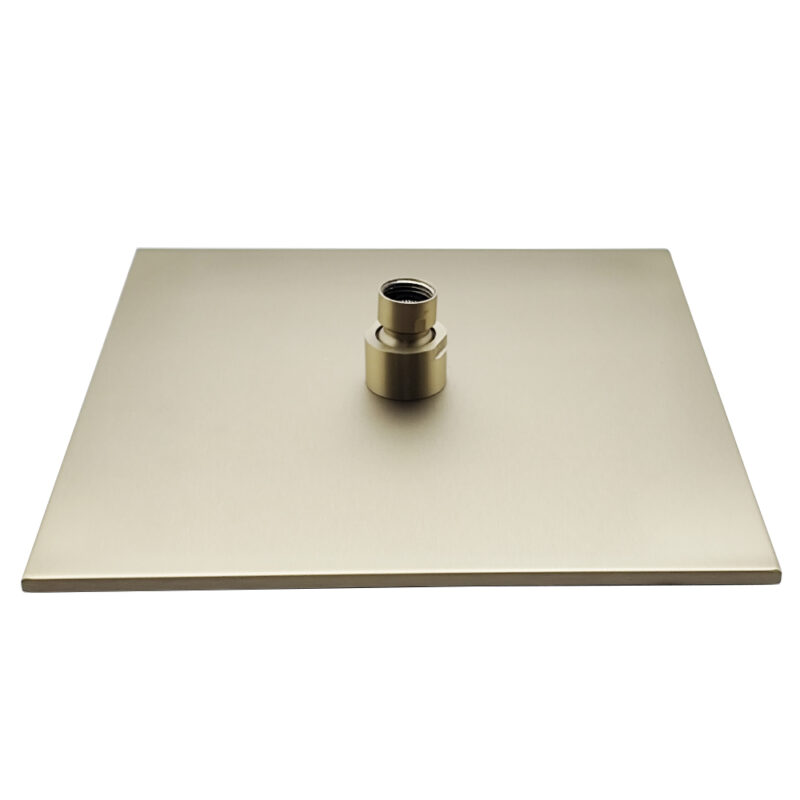 AQUADOM ZEN Three Function Thermostatic Exposed Shower Set with Square 10"x10"x1/5" Rain Shower Head and 3 Functions Hand Shower and Tap Spout in Brushed Gold