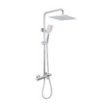 AQUADOM ZEN, 3 Function Thermostatic Exposed Shower Set with Square 10"x10"x1/5" Rain Shower Head and 3 Functions Hand Shower in Chrome
