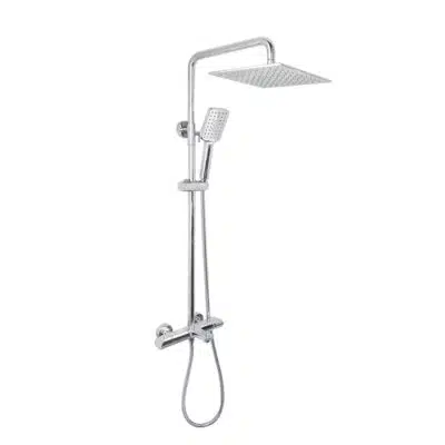AQUADOM ZEN, 3 Function Thermostatic Exposed Shower Set with Square 10"x10"x1/5" Rain Shower Head and 3 Functions Hand Shower in Chrome