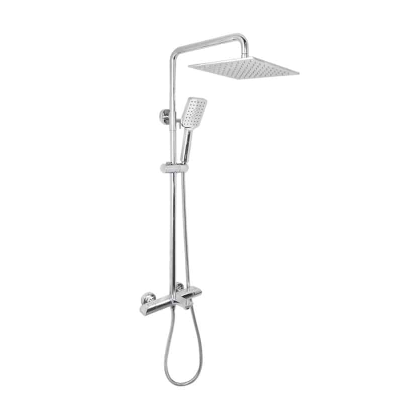 AQUADOM ZEN, 3 Function Thermostatic Exposed Shower Set with Square 10"x10"x1/5" Rain Shower Head and 3 Functions Hand Shower in Chrome AQUADOM ZEN, 3 Function Thermostatic Exposed Shower Set with Square 10"x10"x1/5" Rain Shower Head and 3 Functions Hand Shower in Chrome