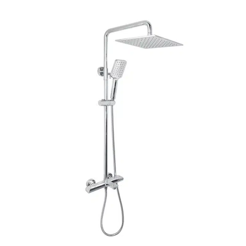AQUADOM ZEN, 3 Function Thermostatic Exposed Shower Set with Square 10"x10"x1/5" Rain Shower Head and 3 Functions Hand Shower in Chrome AQUADOM ZEN, 3 Function Thermostatic Exposed Shower Set with Square 10"x10"x1/5" Rain Shower Head and 3 Functions Hand Shower in Chrome