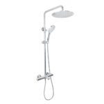AQUADOM ZEN Three Function Thermostatic Exposed Shower Set with Round 10"x1/5" Rain Shower Head and 3 Functions Hand Shower and Tap Spout in Chrome