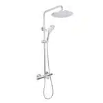 AQUADOM ZEN Three Function Thermostatic Exposed Shower Set with Round 10"x1/5" Rain Shower Head and 3 Functions Hand Shower and Tap Spout in Chrome