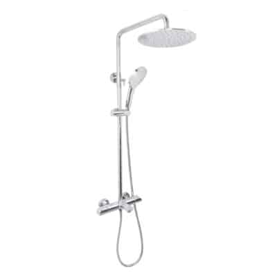 AQUADOM ZEN Three Function Thermostatic Exposed Shower Set with Round 10"x1/5" Rain Shower Head and 3 Functions Hand Shower and Tap Spout in Chrome