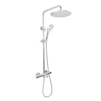 AQUADOM ZEN Three Function Thermostatic Exposed Shower Set with Round 10"x1/5" Rain Shower Head and 3 Functions Hand Shower and Tap Spout in Chrome