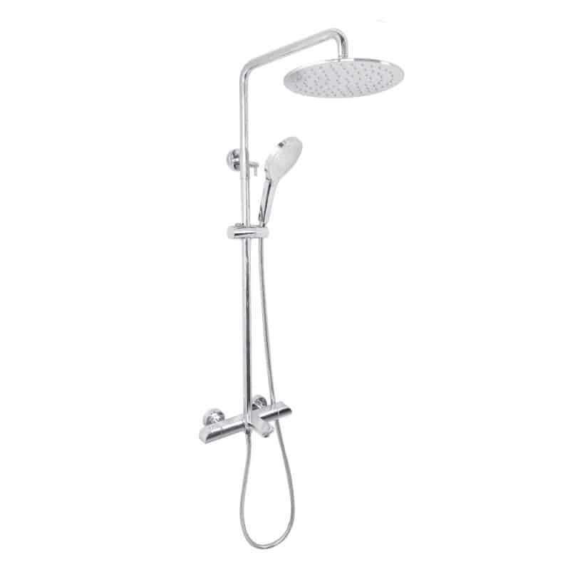 AQUADOM ZEN Three Function Thermostatic Exposed Shower Set with Round 10"x1/5" Rain Shower Head and 3 Functions Hand Shower and Tap Spout in Chrome AQUADOM ZEN Three Function Thermostatic Exposed Shower Set with Round 10"x1/5" Rain Shower Head and 3 Functions Hand Shower and Tap Spout in Chrome
