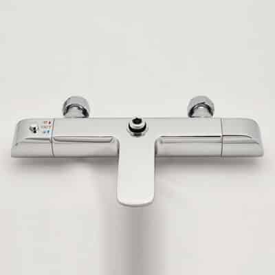 AQUADOM ZEN Three Function Thermostatic Exposed Shower Set with Round 10″x1/5″ Rain Shower Head and 3 Functions Hand Shower and Tap Spout in Chrome