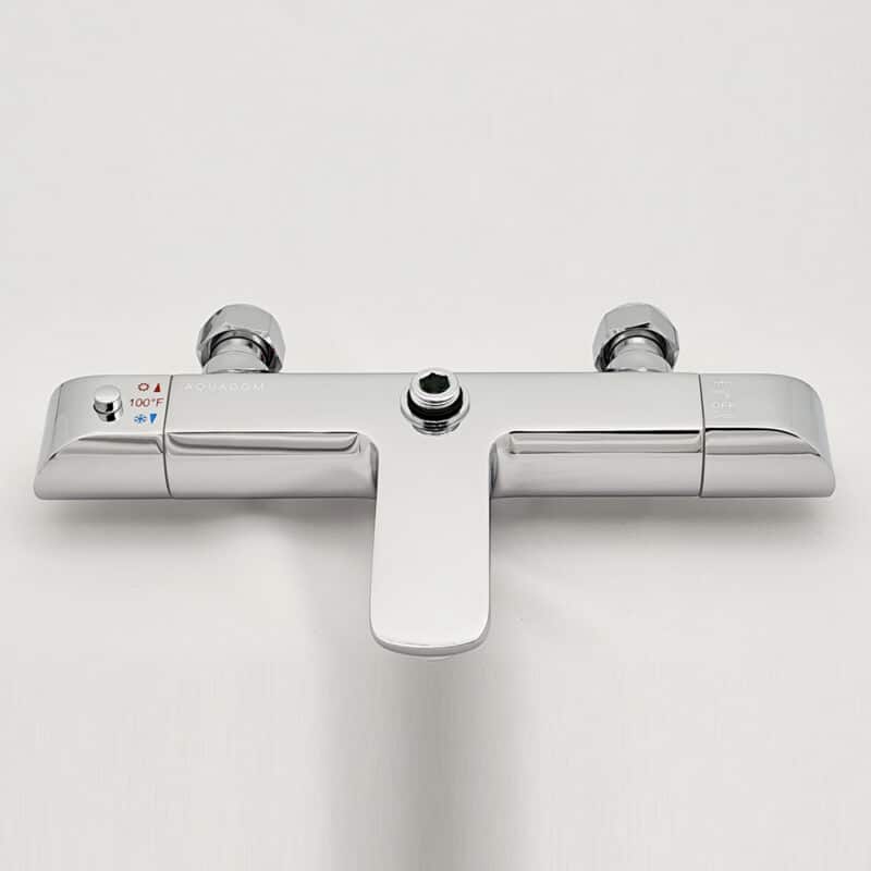 AQUADOM ZEN Three Function Thermostatic Exposed Shower Set with Round 10"x1/5" Rain Shower Head and 3 Functions Hand Shower and Tap Spout in Chrome