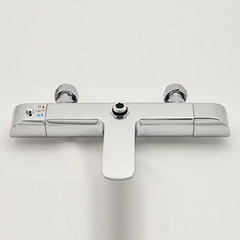 AQUADOM ZEN Three Function Thermostatic Exposed Shower Set with Round 10"x1/5" Rain Shower Head and 3 Functions Hand Shower and Tap Spout in Chrome