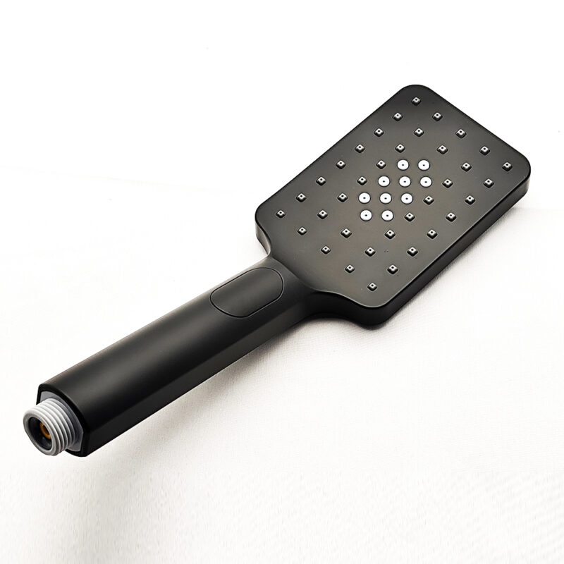 AQUADOM ZEN Three Function Thermostatic Exposed Shower Set with Square 10"x10"x1/5" Rain Shower Head and 3 Functions Hand Shower and Tap Spout in Matte Black