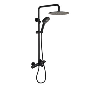 AQUADOM ZEN Three Function Thermostatic Exposed Shower System with Round 10"x1/5" Rain Shower Head and 3 Functions Hand Shower and Tub Spout