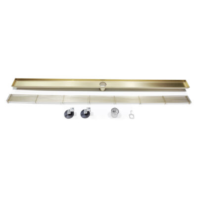 AQUADOM OCEANIC 47" Linear Shower Drain Grid Cover, with hair strainer, Marine-Grade 316 stainless steel in Brushed Gold