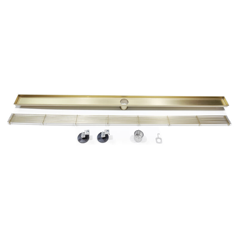 AQUADOM OCEANIC 47" Linear Shower Drain Grid Cover, with hair strainer, Marine-Grade 316 stainless steel in Brushed Gold