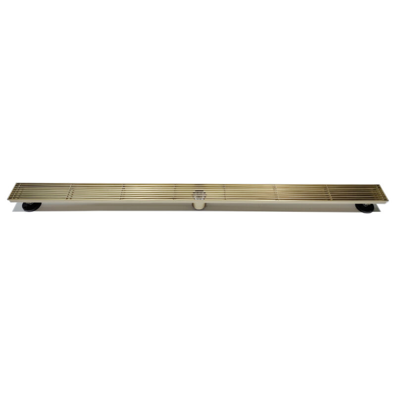AQUADOM OCEANIC 47" Linear Shower Drain Grid Cover, with hair strainer, Marine-Grade 316 stainless steel in Brushed Gold AQUADOM OCEANIC 47" Linear Shower Drain Grid Cover, with hair strainer, Marine-Grade 316 stainless steel in Brushed Gold