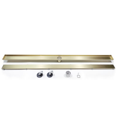 AQUADOM OCEANIC  47″ Linear Shower Drain Tile-In, with hair strainer, Marine-Grade 316 stainless steel in Brushed Gold