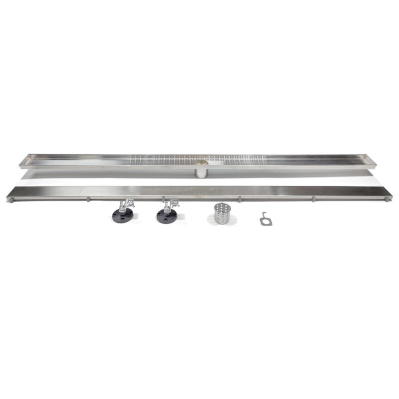 AQUADOM OCEANIC 47" Linear Shower Drain Tile-In, with hair strainer, Marine-Grade 316 stainless steel in Satin
