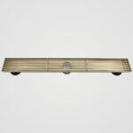 AQUADOM OCEANIC 24" Linear Shower Drain Grid Cover, with hair strainer and adjustment feet, Marine-Grade 316 stainless steel in Brushed Gold