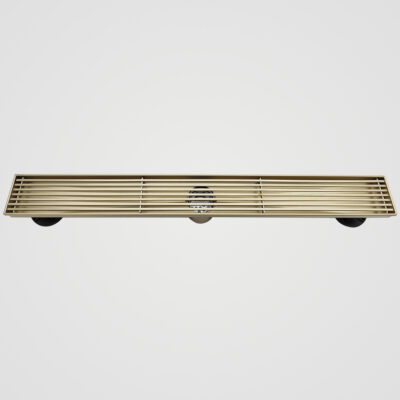 AQUADOM OCEANIC 24" Linear Shower Drain Grid Cover, with hair strainer and adjustment feet, Marine-Grade 316 stainless steel in Brushed Gold