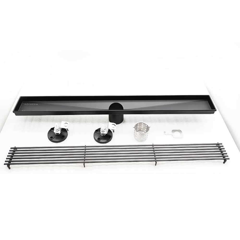 AQUADOM OCEANIC Linear Shower Drain Grid Cover, with hair strainer and adjustment feet, Marine-Grade 316 stainless steel
