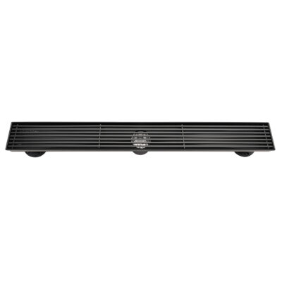 AQUADOM OCEANIC 24" Linear Shower Drain Grid Cover, with hair strainer and adjustment feet, Marine-Grade 316 stainless steel in Matte Black