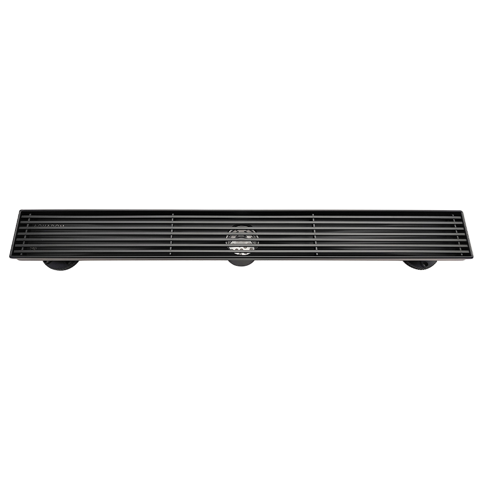 AQUADOM OCEANIC 24" Linear Shower Drain Grid Cover, with hair strainer and adjustment feet, Marine-Grade 316 stainless steel in Matte Black