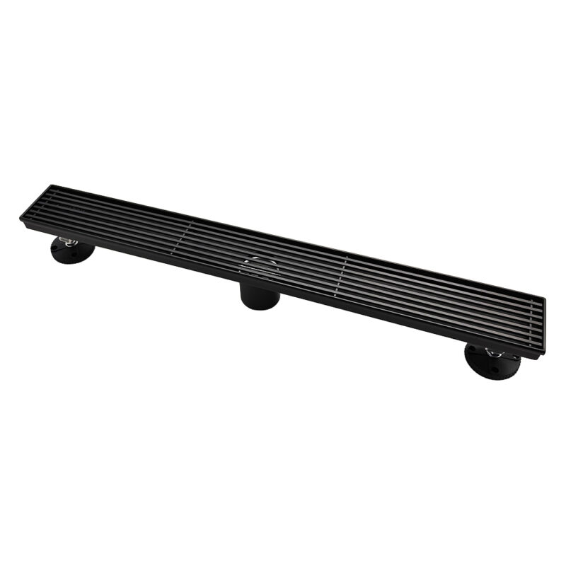 AQUADOM OCEANIC 24" Linear Shower Drain Grid Cover, with hair strainer and adjustment feet, Marine-Grade 316 stainless steel in Matte Black