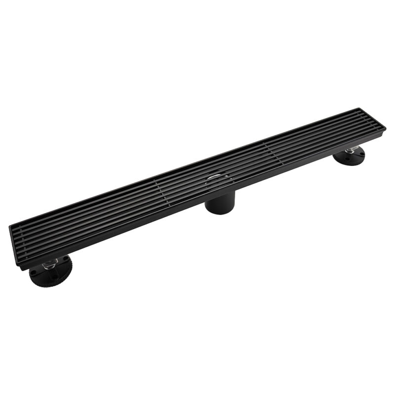 AQUADOM OCEANIC 24" Linear Shower Drain Grid Cover, with hair strainer and adjustment feet, Marine-Grade 316 stainless steel in Matte Black