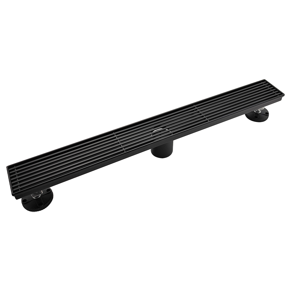 AQUADOM OCEANIC 24" Linear Shower Drain Grid Cover, with hair strainer and adjustment feet, Marine-Grade 316 stainless steel in Matte Black