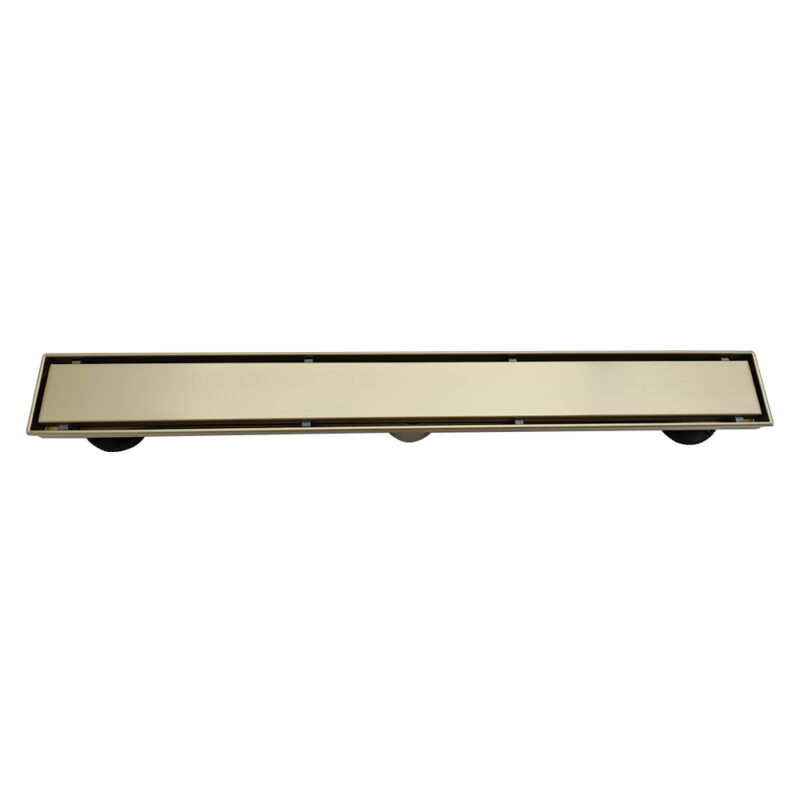 AQUADOM OCEANIC 24" Linear Shower Drain Tile-In, with hair strainer and adjustment feet, Marine-Grade 316 stainless steel in Brushed Gold AQUADOM OCEANIC 24" Linear Shower Drain Tile-In, with hair strainer and adjustment feet, Marine-Grade 316 stainless steel in Brushed Gold