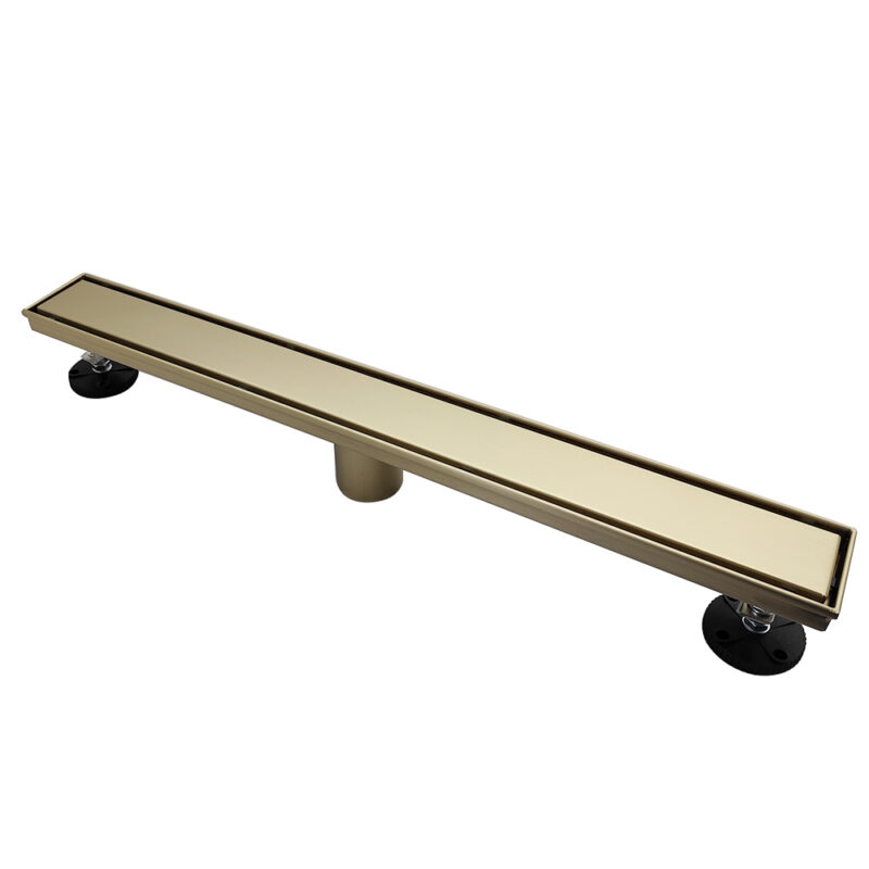 AQUADOM OCEANIC 24" Linear Shower Drain Tile-In, with hair strainer and adjustment feet, Marine-Grade 316 stainless steel in Brushed Gold