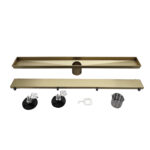 AQUADOM OCEANIC 24" Linear Shower Drain Tile-In, with hair strainer and adjustment feet, Marine-Grade 316 stainless steel in Brushed Gold