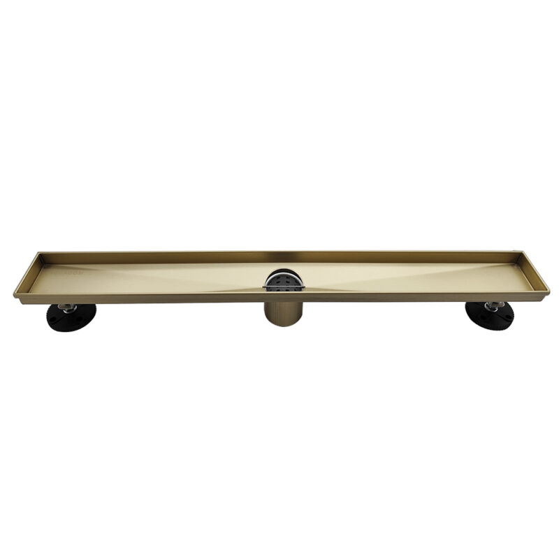 AQUADOM OCEANIC 36" Linear Shower Drain Tile-In, with hair strainer, Marine-Grade 316 stainless steel in Brushed Gold