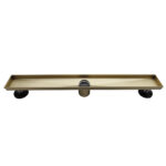 AQUADOM OCEANIC 24" Linear Shower Drain Tile-In, with hair strainer and adjustment feet, Marine-Grade 316 stainless steel in Brushed Gold