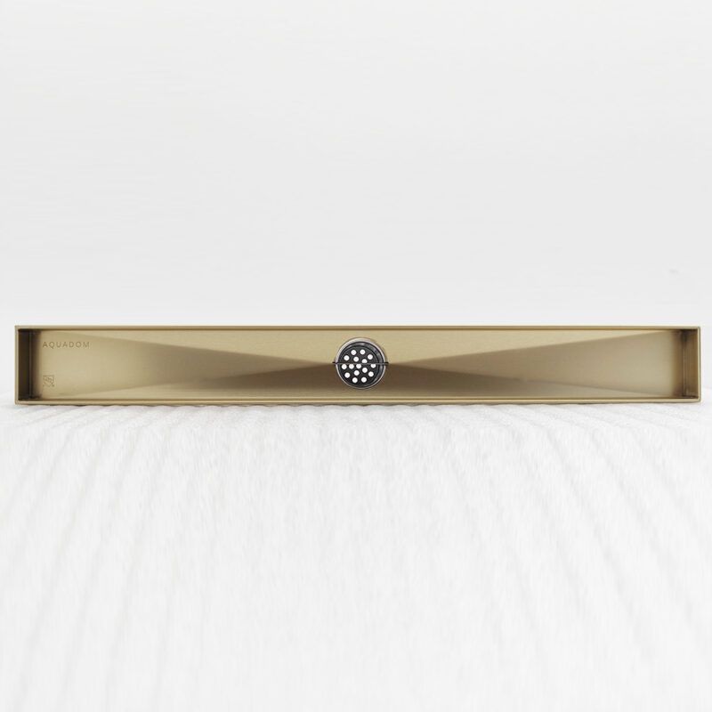 AQUADOM OCEANIC 24" Linear Shower Drain Tile-In, with hair strainer and adjustment feet, Marine-Grade 316 stainless steel in Brushed Gold