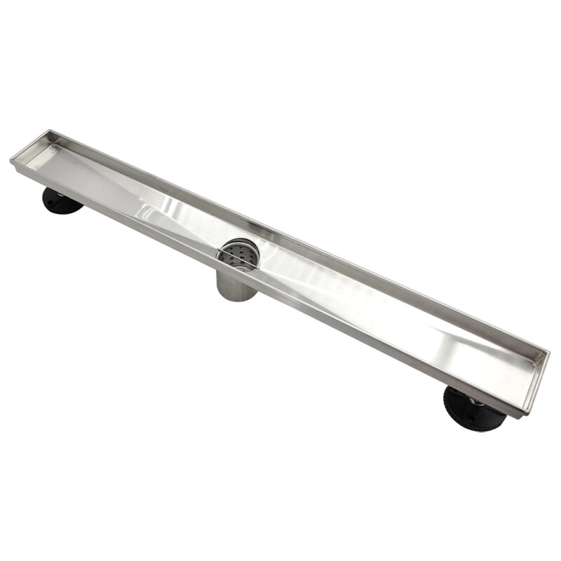 AQUADOM OCEANIC 24" Linear Shower Drain Tile-In, with hair strainer and adjustment feet, Marine-Grade 316 stainless steel in Satin
