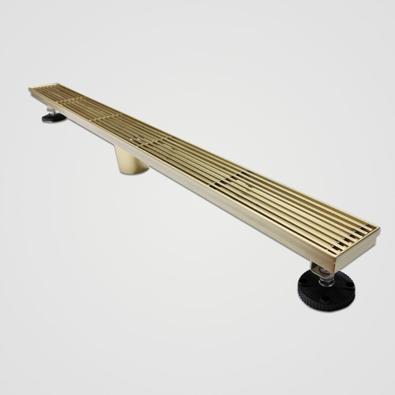 AQUADOM OCEANIC 36" Linear Shower Drain Grid Cover, with hair strainer, Marine-Grade 316 stainless steel in Brushed Gold AQUADOM OCEANIC 36" Linear Shower Drain Grid Cover, with hair strainer, Marine-Grade 316 stainless steel in Brushed Gold