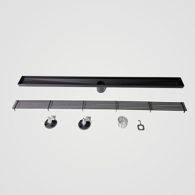 AQUADOM OCEANIC 36" Linear Shower Drain Grid Cover, with hair strainer, Marine-Grade 316 stainless steel in Matte Black