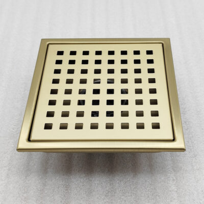 AQUADOM OCEANIC 6"x6" Square Shower Drain Grid Cover, with hair strainer, Marine-Grade 316 stainless steel in Brushed Gold