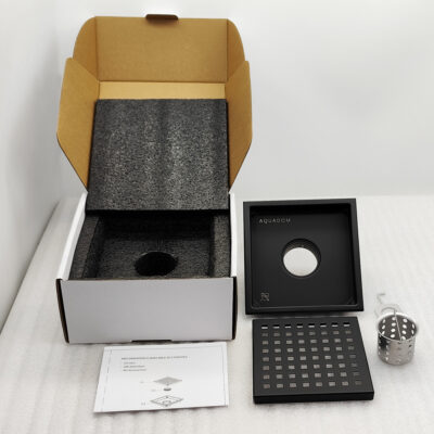 AQUADOM OCEANIC 6″x6″ Square Shower Drain Grid Cover, with hair strainer, Marine-Grade 316 stainless steel in Matte Black