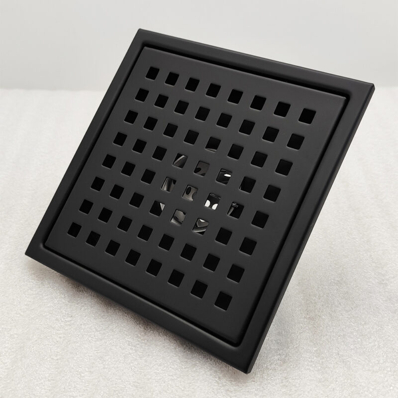 AQUADOM OCEANIC 6"x6" Square Shower Drain Grid Cover, with hair strainer, Marine-Grade 316 stainless steel in Matte Black