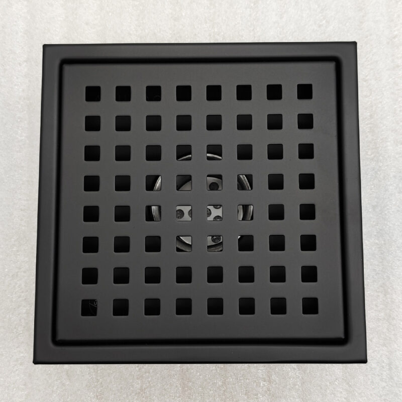 AQUADOM OCEANIC 6"x6" Square Shower Drain Grid Cover, with hair strainer, Marine-Grade 316 stainless steel in Matte Black