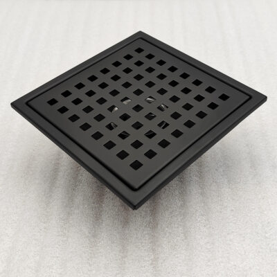 AQUADOM OCEANIC 6″x6″ Square Shower Drain Grid Cover, with hair strainer, Marine-Grade 316 stainless steel in Matte Black